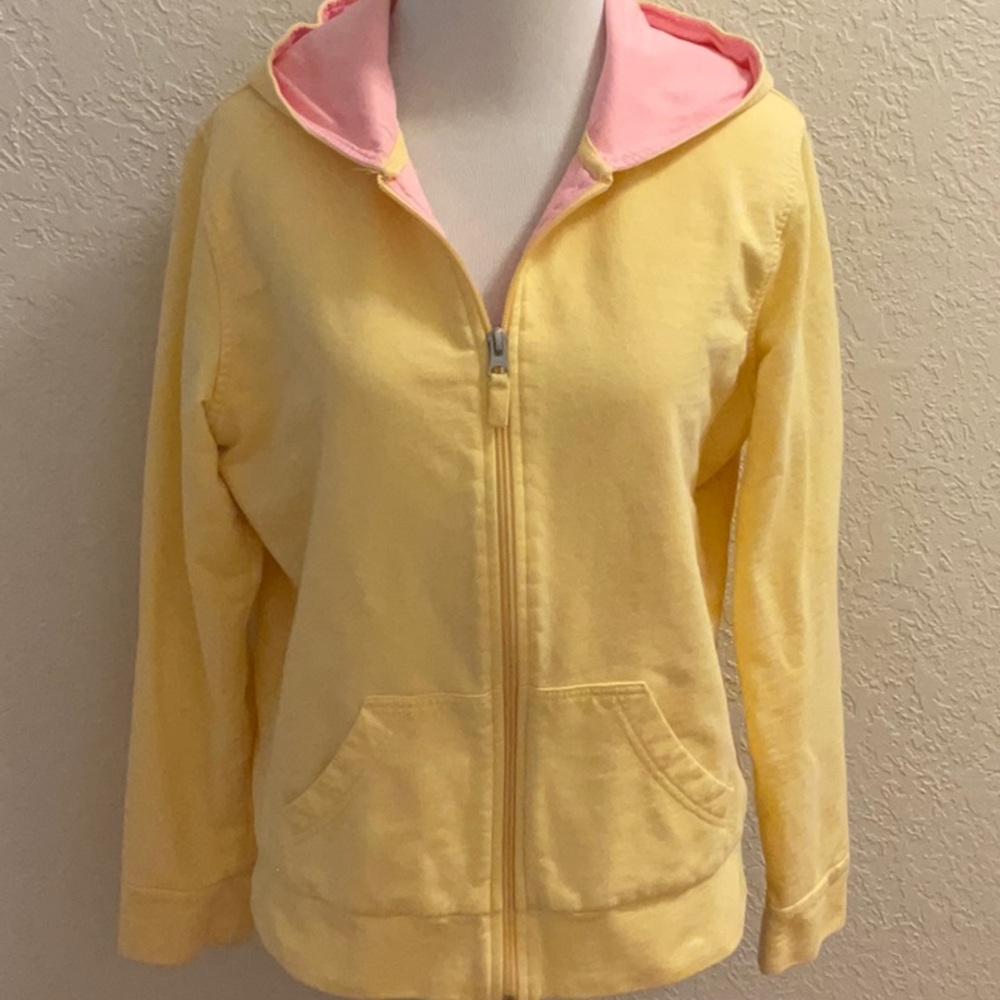 Talbots: Hoodie - Women’s Full-Zip, Lined - Yellow/Pink - Size M - Cotton